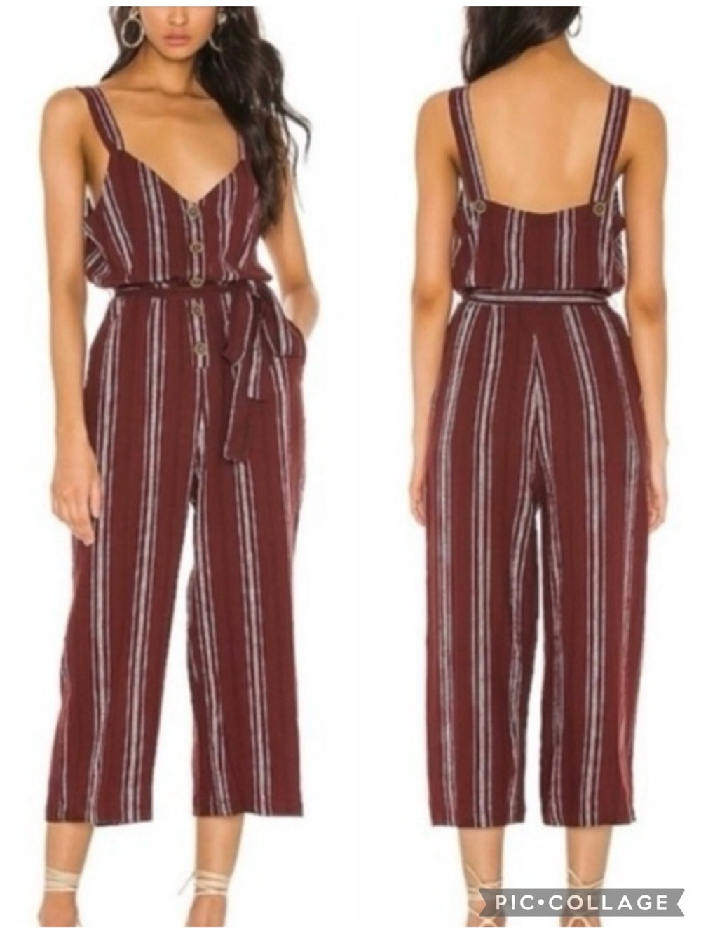 Sanctuary Henna Burgundy Striped Cropped Wide Leg Woven Jumpsuit XS NWT Chic